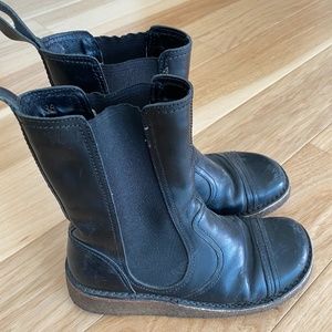 Swedish Hasbeens,  Black Leather Rubber wedge,  size 38